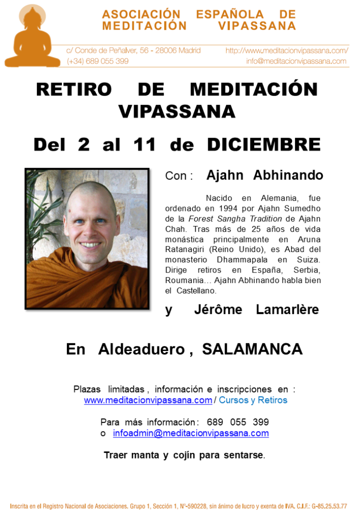 Retiro de Meditación Vipassana del 2 al 11 de diciembre